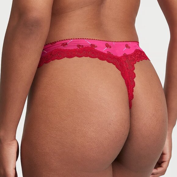 Victoria's Secret Tease Fun & Flirty High-Leg Scoop Thong Panty Pink Lollipops L - Picture 4 of 7